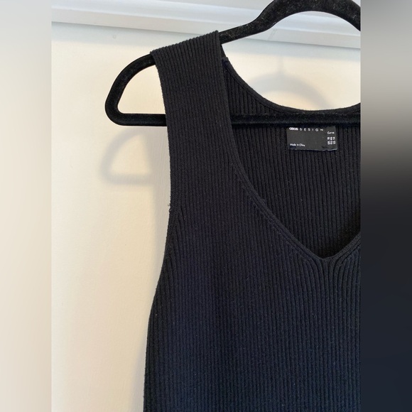 LIKE NEW ASOS DESIGN Curve rib-knit v-neck midi dress black 14 sleeveless - Picture 6 of 10